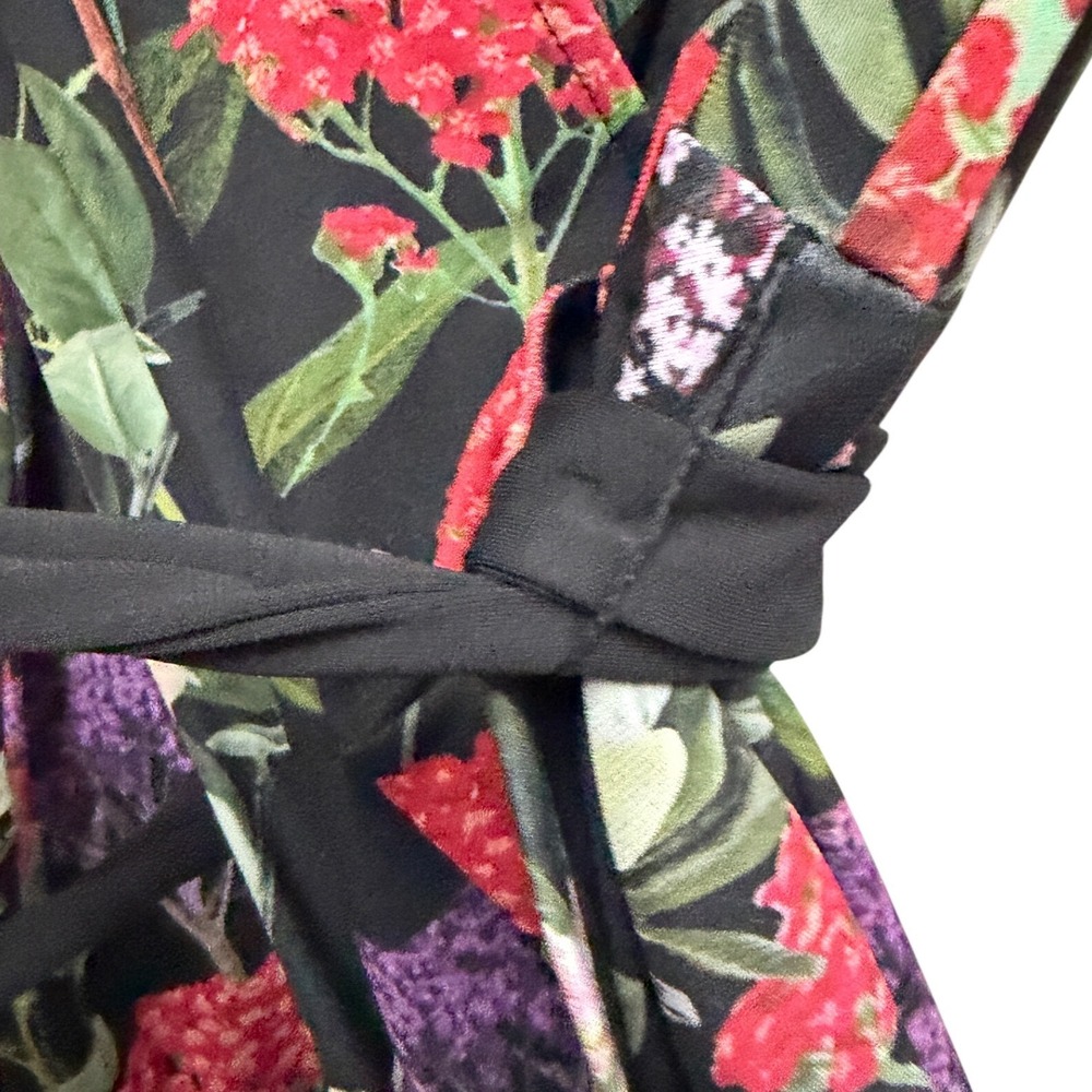 Alice + Olivia Millicent Wrap Dress Black Floral Butterfly Long Sleeve Mini 10 - Picture 11 of 15